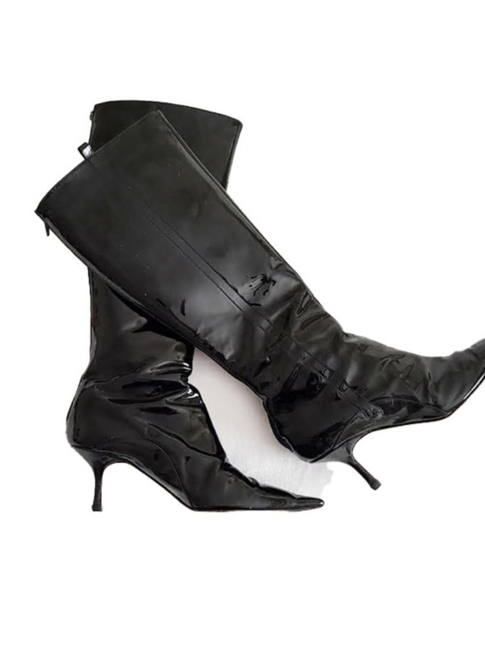 Jimmy Choo Black Patent Knee-High Stiletto Boots Italy Size 9 Euro 39